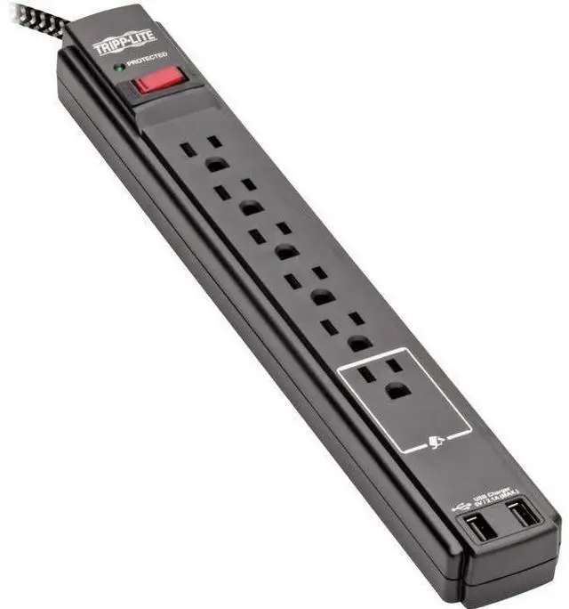 Alt view image 4 of 11 - Safe-IT Surge Protector 6-Outlet 2 USB Ports Antimicrobial 10ft Cord