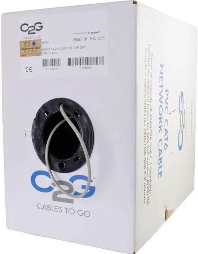 Alt view image 13 of 15 - C2G 1000FT Cat6 Bulk Unshielded Ethernet Network Cable w/ Solid Conductors, Gray