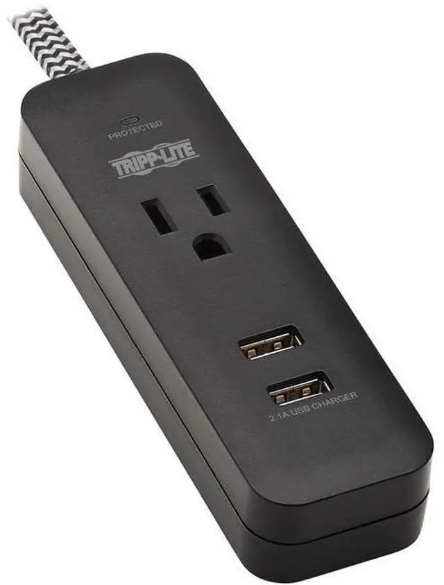 Alt view image 14 of 15 - Tripp Lite Surge Protector Power Strip 1-Outlet 2 USB Ports 4ft Cord TLP104USB