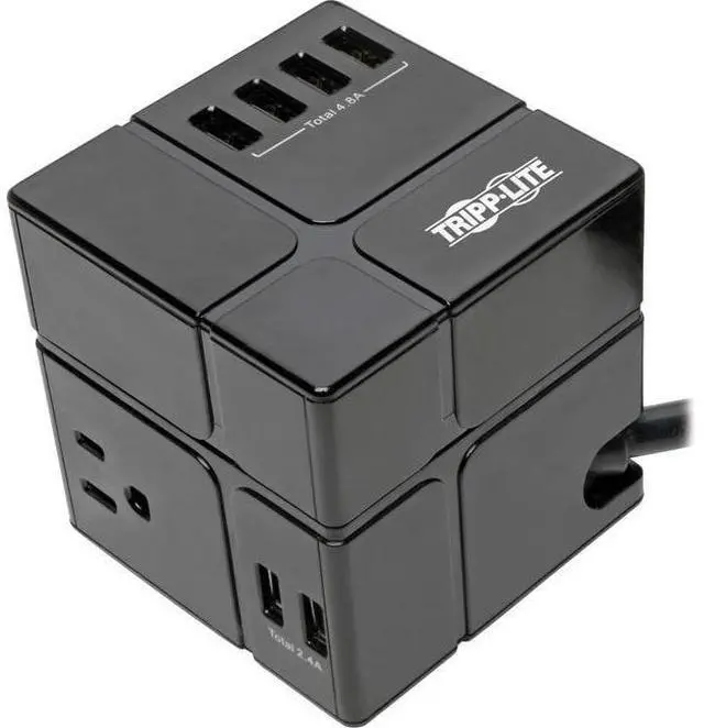 Main image of Tripp Lite Safe-IT Cube Surge Protector & Charging Station, 3-Outlets, 6-USB Fast Charging Ports, Antimicrorial Protection, 8ft / 2.4M Cord (TLP368CUBEUAM)