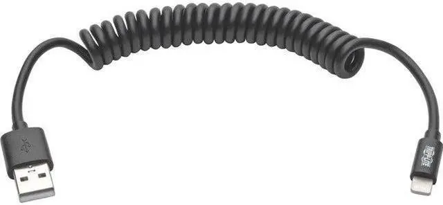 Alt view image 7 of 10 - Tripp Lite M100-004COIL-BK Black USB Sync/Charge Coiled Cable with Lightning Connector (M/M)