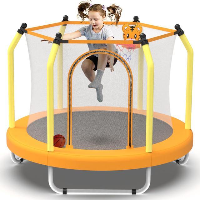 Main image of Mersco 55" Mini Toddler Trampoline for Kids Ages 1+ Indoor & Outdoor Trampoline with Net Small Children Trampolines with Basketball Hoop,Baby Toys Gifts for Boys Girls Christmas Birthday, Orange