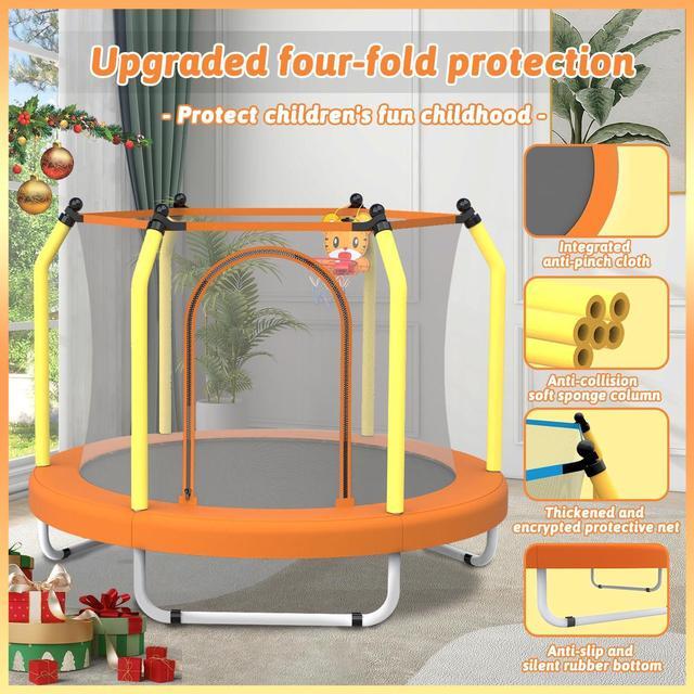 Alt view image 3 of 7 - Mersco 55" Mini Toddler Trampoline for Kids Ages 1+ Indoor & Outdoor Trampoline with Net Small Children Trampolines with Basketball Hoop,Baby Toys Gifts for Boys Girls Christmas Birthday, Orange