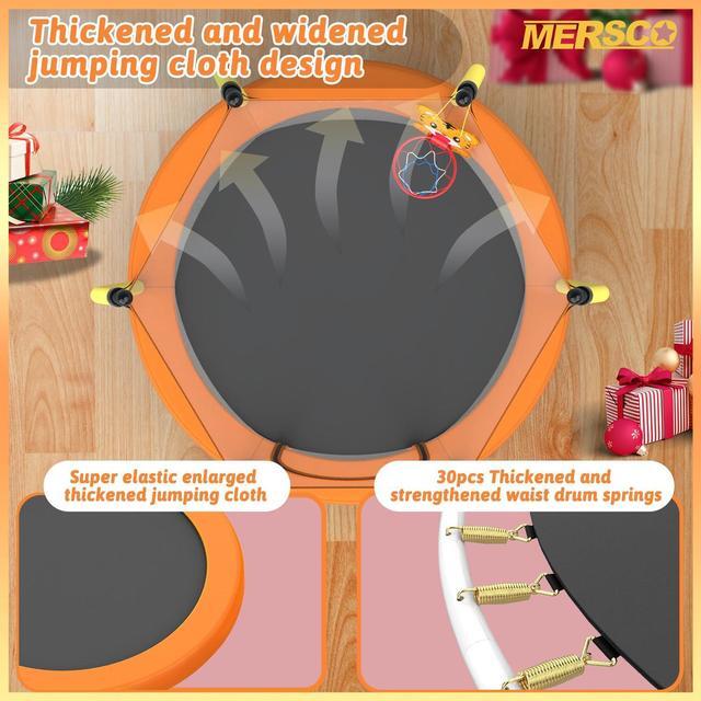 Alt view image 4 of 7 - Mersco 55" Mini Toddler Trampoline for Kids Ages 1+ Indoor & Outdoor Trampoline with Net Small Children Trampolines with Basketball Hoop,Baby Toys Gifts for Boys Girls Christmas Birthday, Orange