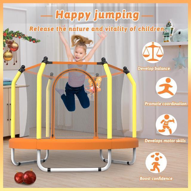 Alt view image 5 of 7 - Mersco 55" Mini Toddler Trampoline for Kids Ages 1+ Indoor & Outdoor Trampoline with Net Small Children Trampolines with Basketball Hoop,Baby Toys Gifts for Boys Girls Christmas Birthday, Orange
