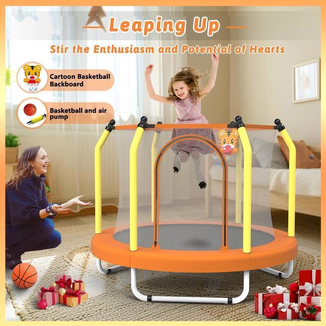 Alt view image 6 of 7 - Mersco 55" Mini Toddler Trampoline for Kids Ages 1+ Indoor & Outdoor Trampoline with Net Small Children Trampolines with Basketball Hoop,Baby Toys Gifts for Boys Girls Christmas Birthday, Orange