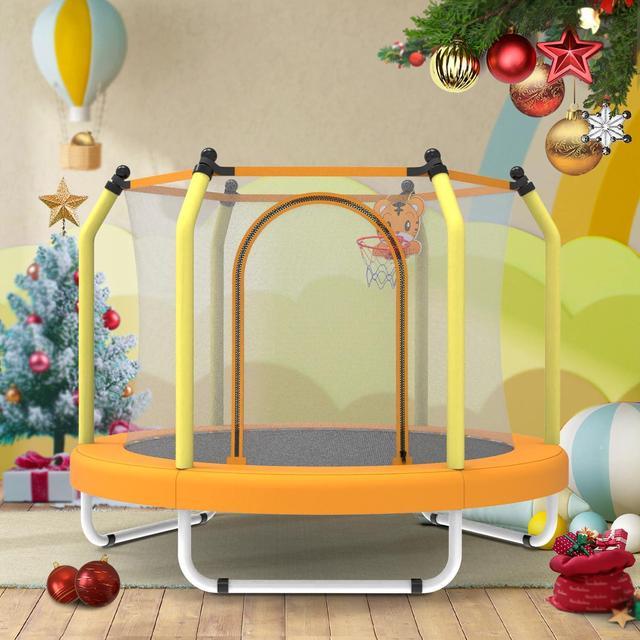 Alt view image 7 of 7 - Mersco 55" Mini Toddler Trampoline for Kids Ages 1+ Indoor & Outdoor Trampoline with Net Small Children Trampolines with Basketball Hoop,Baby Toys Gifts for Boys Girls Christmas Birthday, Orange