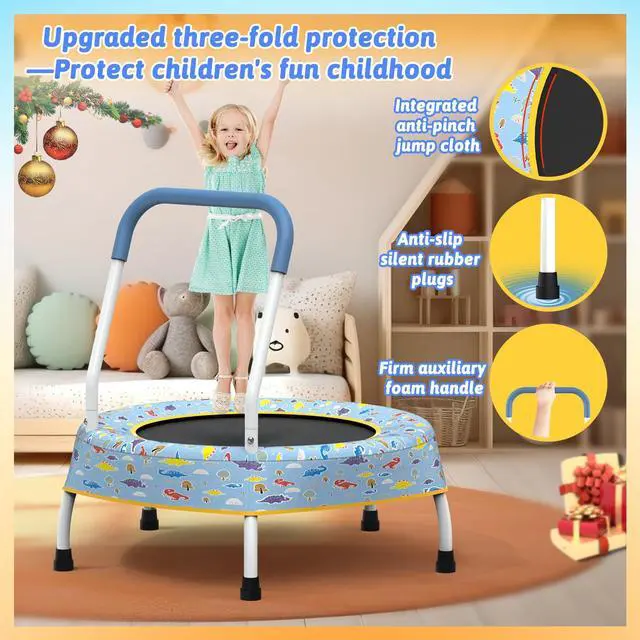 Alt view image 3 of 7 - Mersco 28" Mini Toddler Trampoline Kids Indoor Trampoline with Handle Small Recreational Trampoline for Kids Ages 1+ Baby Toys Gifts for Boys Girls Christmas Birthday, Blue Forest
