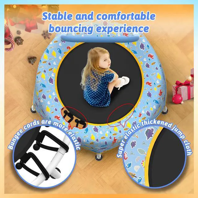 Alt view image 4 of 7 - Mersco 28" Mini Toddler Trampoline Kids Indoor Trampoline with Handle Small Recreational Trampoline for Kids Ages 1+ Baby Toys Gifts for Boys Girls Christmas Birthday, Blue Forest