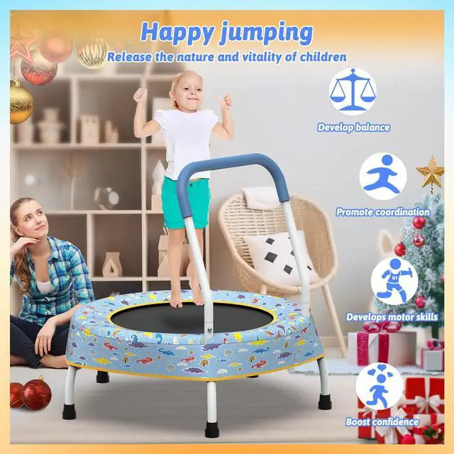 Alt view image 6 of 7 - Mersco 28" Mini Toddler Trampoline Kids Indoor Trampoline with Handle Small Recreational Trampoline for Kids Ages 1+ Baby Toys Gifts for Boys Girls Christmas Birthday, Blue Forest