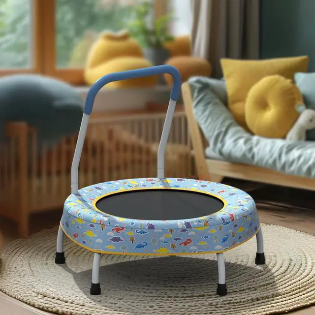 Alt view image 7 of 7 - Mersco 28" Mini Toddler Trampoline Kids Indoor Trampoline with Handle Small Recreational Trampoline for Kids Ages 1+ Baby Toys Gifts for Boys Girls Christmas Birthday, Blue Forest