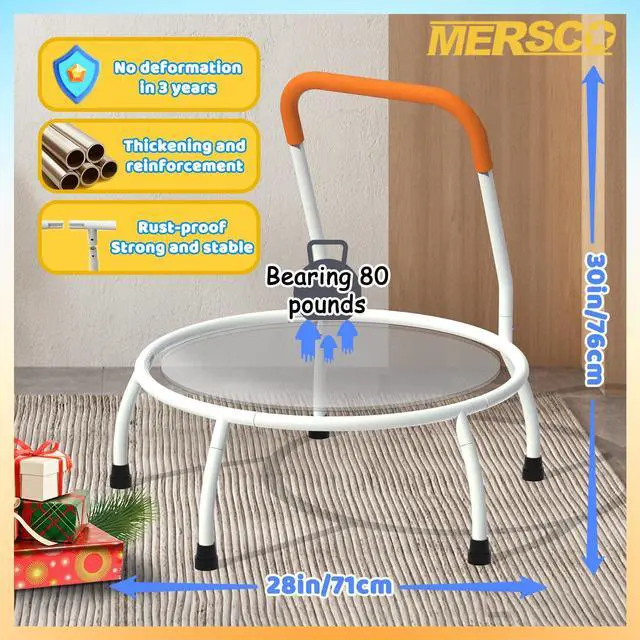 Alt view image 2 of 7 - Mersco 28" Mini Toddler Trampoline Kids Indoor Trampoline with Handle Small Recreational Trampoline for Kids Ages 1+ Baby Toys Gifts for Boys Girls Christmas Birthday, Orange