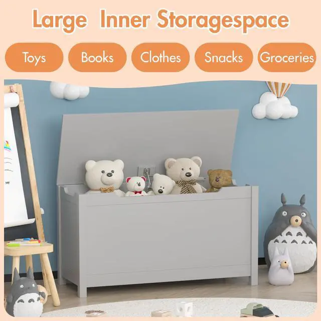 Alt view image 3 of 7 - Mersco Wooden Kids Toy Box Storage Organizer with Lids,Large Toy Chest for Kids Baby Toddler-Toy Storage Bins Outdoor & Indoor Nursery Organizer,Wood Chest for Bedroom Living Room,Gray