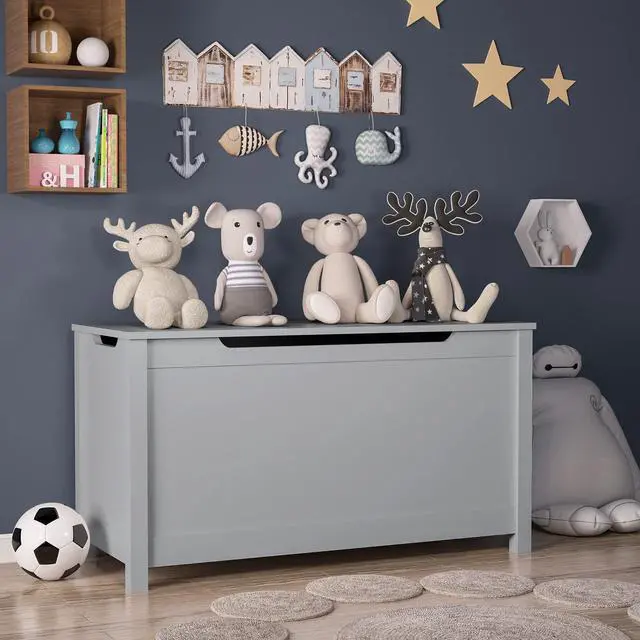 Alt view image 6 of 7 - Mersco Wooden Kids Toy Box Storage Organizer with Lids,Large Toy Chest for Kids Baby Toddler-Toy Storage Bins Outdoor & Indoor Nursery Organizer,Wood Chest for Bedroom Living Room,Gray