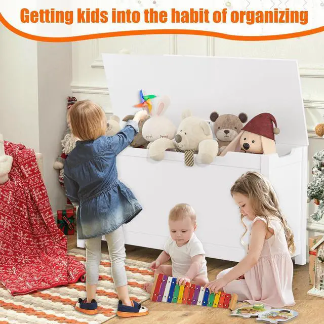 Alt view image 3 of 7 - Mersco Wooden Kids Toy Box Storage Organizer with Lids,Large Toy Chest for Kids Baby Toddler-Toy Storage Bins Outdoor & Indoor Nursery Organizer,Wood Chest for Bedroom Living Room,White