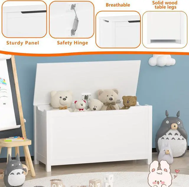 Alt view image 4 of 7 - Mersco Wooden Kids Toy Box Storage Organizer with Lids,Large Toy Chest for Kids Baby Toddler-Toy Storage Bins Outdoor & Indoor Nursery Organizer,Wood Chest for Bedroom Living Room,White