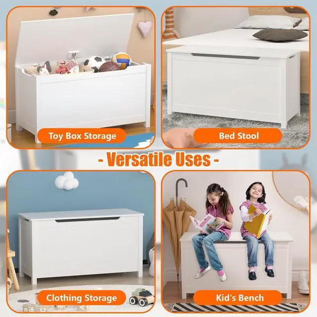 Alt view image 6 of 7 - Mersco Wooden Kids Toy Box Storage Organizer with Lids,Large Toy Chest for Kids Baby Toddler-Toy Storage Bins Outdoor & Indoor Nursery Organizer,Wood Chest for Bedroom Living Room,White