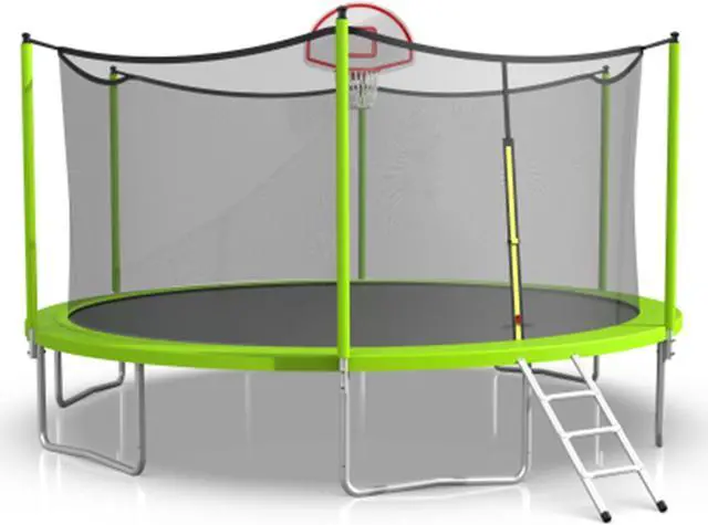 Alt view image 3 of 7 - 15FT Trampoline Set with  Basketball Hoop,Sports Fitness Trampolines with Enclosure Net, Recreational Trampolines for Outdoor Indoor