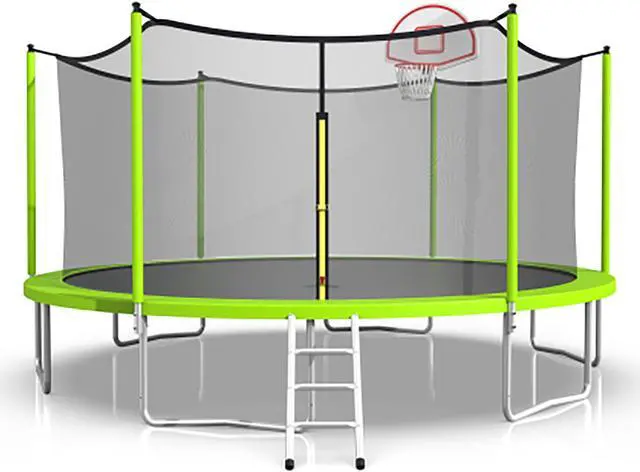 Alt view image 2 of 7 - 15FT Trampoline Set with  Basketball Hoop,Sports Fitness Trampolines with Enclosure Net, Recreational Trampolines for Outdoor Indoor