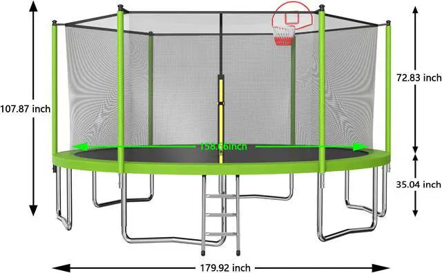 Alt view image 4 of 7 - 15FT Trampoline Set with  Basketball Hoop,Sports Fitness Trampolines with Enclosure Net, Recreational Trampolines for Outdoor Indoor