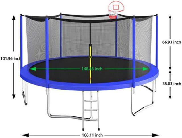Alt view image 4 of 7 - 14FT Indoor Trampoline for Kids Outdoor Play for Kids Trampoline Basketball Hoop Attachment with Enclosure Net Easy to Assemble Recreational Trampoline