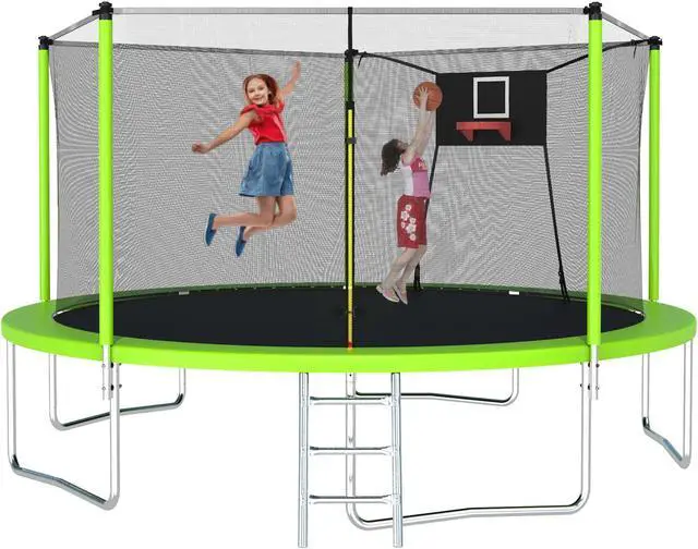 Main image of Mersco 14FT Trampoline with Safety Enclosure Net,Trampolines with Soft Basketball,Outdoor Trampoline and Trampolines for Kids and Adults for Backyard Park-ASTM Approved Green Color
