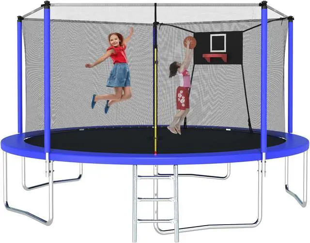 Alt view image 2 of 7 - Mersco 14FT Tranpoline with Safety Enclosure Net,Tranpolines with Soft Basketball,Outdoor Tranpoline and Tranpolines for Kids and Adults for Backyard Park-ASTM Approved