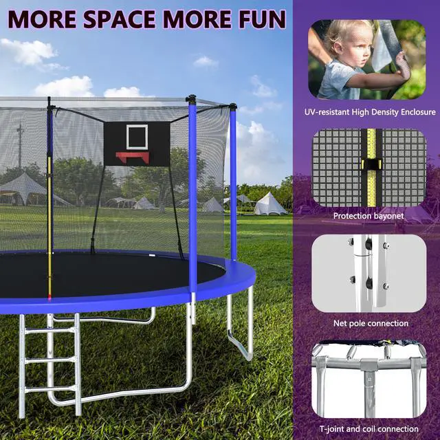 Alt view image 3 of 7 - Mersco 14FT Tranpoline with Safety Enclosure Net,Tranpolines with Soft Basketball,Outdoor Tranpoline and Tranpolines for Kids and Adults for Backyard Park-ASTM Approved