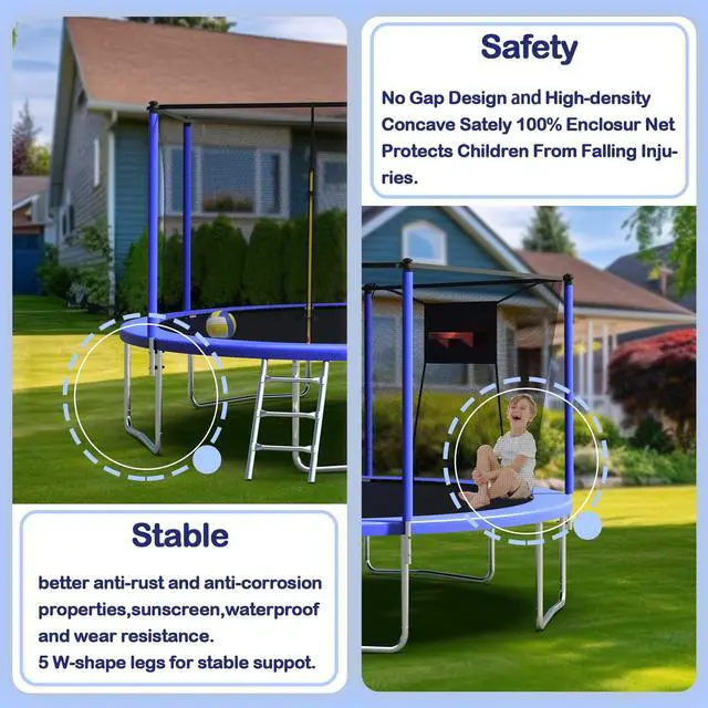 Alt view image 4 of 7 - Mersco 14FT Tranpoline with Safety Enclosure Net,Tranpolines with Soft Basketball,Outdoor Tranpoline and Tranpolines for Kids and Adults for Backyard Park-ASTM Approved