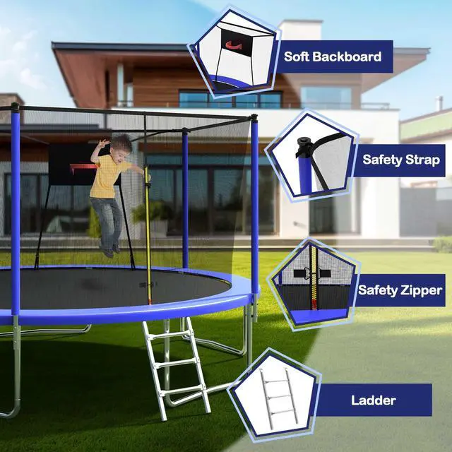 Alt view image 5 of 7 - Mersco 14FT Tranpoline with Safety Enclosure Net,Tranpolines with Soft Basketball,Outdoor Tranpoline and Tranpolines for Kids and Adults for Backyard Park-ASTM Approved