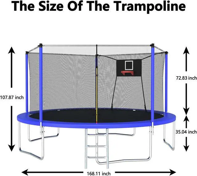 Alt view image 6 of 7 - Mersco 14FT Tranpoline with Safety Enclosure Net,Tranpolines with Soft Basketball,Outdoor Tranpoline and Tranpolines for Kids and Adults for Backyard Park-ASTM Approved