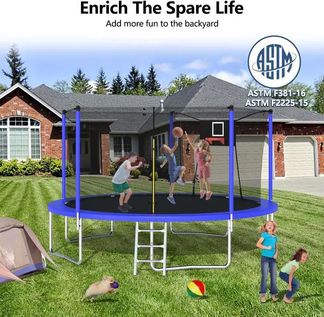 Alt view image 7 of 7 - Mersco 14FT Tranpoline with Safety Enclosure Net,Tranpolines with Soft Basketball,Outdoor Tranpoline and Tranpolines for Kids and Adults for Backyard Park-ASTM Approved