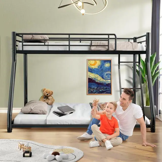 Alt view image 6 of 6 - Mersco Bunk Bed Twin Over Full Size, Twin Over Full Bunk Beds with Ladder & Guardrail Heavy Duty Bunk Beds Frame for Teens Adults Dorm Bedroom Guest Room, No Box Spring Needed, Black