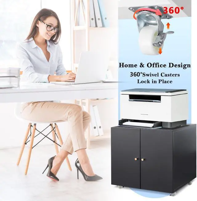 Alt view image 2 of 7 - Mersco Printer Stand with Storage - Organize in Style Metal Printer Cabinet,Large Storage Space Printer Table for Small Spaces with Door - Adjustable Shelf File Cabinet for Home Office,Black
