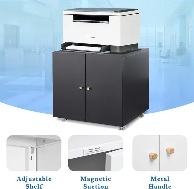 Alt view image 6 of 7 - Mersco Printer Stand with Storage - Organize in Style Metal Printer Cabinet,Large Storage Space Printer Table for Small Spaces with Door - Adjustable Shelf File Cabinet for Home Office,Black