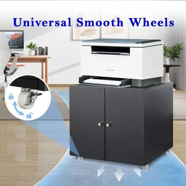 Alt view image 4 of 7 - Mersco Printer Stand with Storage - Organize in Style Metal Printer Cabinet,Large Storage Space Printer Table for Small Spaces with Door - Adjustable Shelf File Cabinet for Home Office,Black