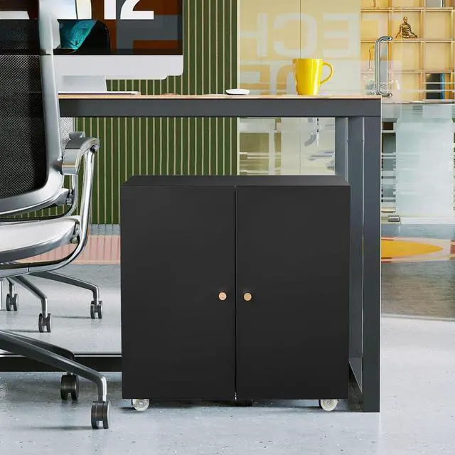 Alt view image 5 of 7 - Mersco Printer Stand with Storage - Organize in Style Metal Printer Cabinet,Large Storage Space Printer Table for Small Spaces with Door - Adjustable Shelf File Cabinet for Home Office,Black