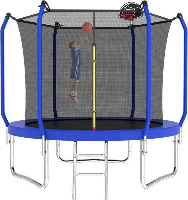 Alt view image 7 of 7 - Mersco 8FT/10FT/12FT/14FT Kid Trampoline Outdoor With Basketbal & Hoop, Airpump, Rebounder Trampoline For Kids And Adults With Safety Enclosure Net & Ladder,Ideal Kids Gifts For New Year And Birthday