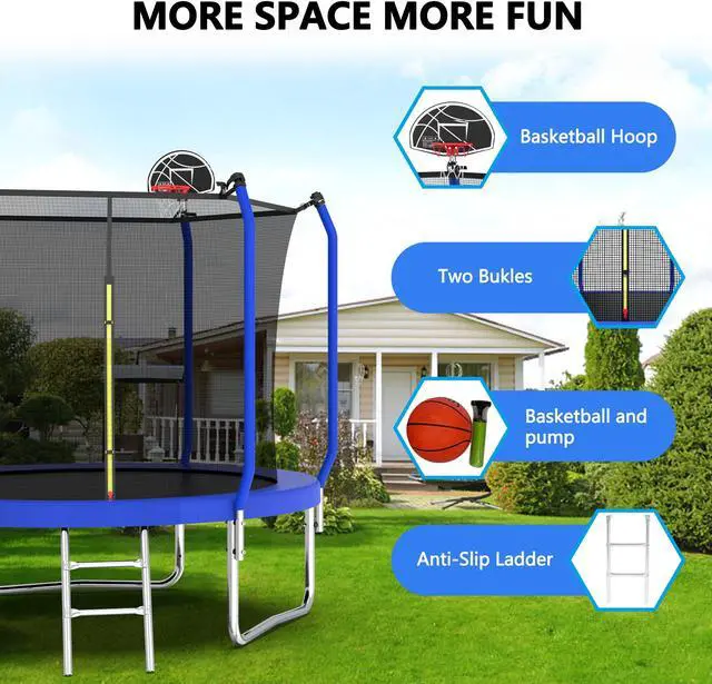 Alt view image 2 of 7 - Mersco 8FT/10FT/12FT/14FT Kid Trampoline Outdoor With Basketbal & Hoop, Airpump, Rebounder Trampoline For Kids And Adults With Safety Enclosure Net & Ladder,Ideal Kids Gifts For New Year And Birthday