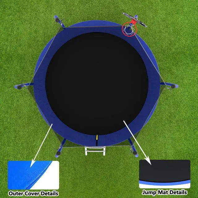Alt view image 4 of 7 - Mersco 8FT/10FT/12FT/14FT Kid Trampoline Outdoor With Basketbal & Hoop, Airpump, Rebounder Trampoline For Kids And Adults With Safety Enclosure Net & Ladder,Ideal Kids Gifts For New Year And Birthday