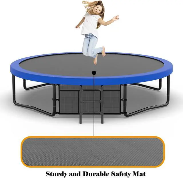 Alt view image 6 of 7 - Mersco 14FT Kid Trampoline Outdoor With Basketbal & Hoop, Airpump, Pumpkin Rebounder Trampoline For Kids And Adults With Safety Enclosure Net & Ladder,Ideal Kids Gifts For New Year And Birthday Green
