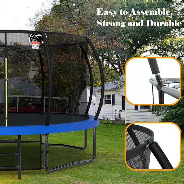 Alt view image 4 of 7 - Mersco 14FT Kid Trampoline Outdoor With Basketbal & Hoop, Airpump, Pumpkin Rebounder Trampoline For Kids And Adults With Safety Enclosure Net & Ladder,Ideal Kids Gifts For New Year And Birthday Green