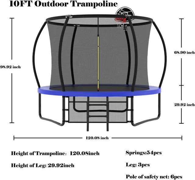 Alt view image 6 of 7 - Mersco 10FT Kid Trampoline Outdoor With Basketbal & Hoop, Airpump, Pumpkin Rebounder Trampoline For Kids And Adults With Safety Enclosure Net & Ladder,Ideal Kids Gifts For New Year And Birthday