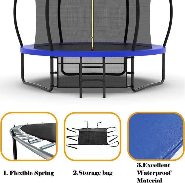Alt view image 7 of 7 - Mersco 10FT Kid Trampoline Outdoor With Basketbal & Hoop, Airpump, Pumpkin Rebounder Trampoline For Kids And Adults With Safety Enclosure Net & Ladder,Ideal Kids Gifts For New Year And Birthday