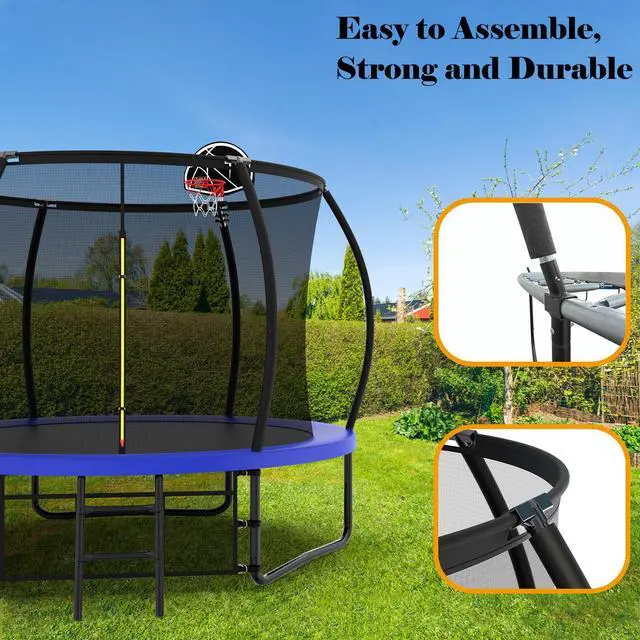 Alt view image 4 of 7 - Mersco 10FT Kid Trampoline Outdoor With Basketbal & Hoop, Airpump, Pumpkin Rebounder Trampoline For Kids And Adults With Safety Enclosure Net & Ladder,Ideal Kids Gifts For New Year And Birthday