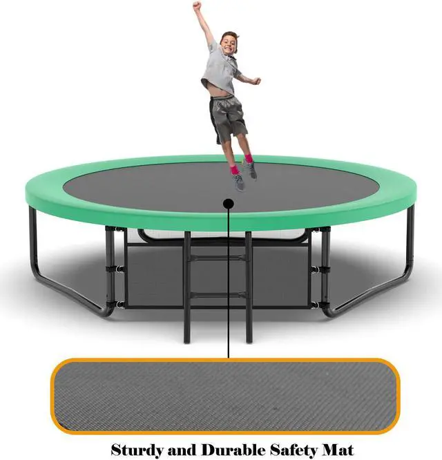 Alt view image 2 of 7 - Mersco 10FT Kid Trampoline Outdoor With Basketbal & Hoop, Airpump, Pumpkin Rebounder Trampoline For Kids And Adults With Safety Enclosure Net & Ladder,Ideal Kids Gifts For New Year And Birthday Green