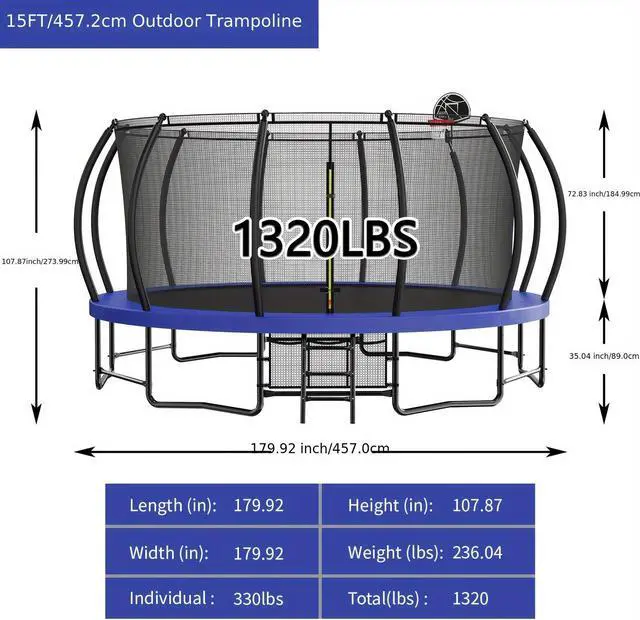 Alt view image 4 of 7 - Mersco 15FT Kid Trampoline Outdoor With Basketbal & Hoop, Airpump, Pumpkin Rebounder Trampoline For Kids And Adults With Safety Enclosure Net & Ladder,Ideal Kids Gifts For New Year And Birthday
