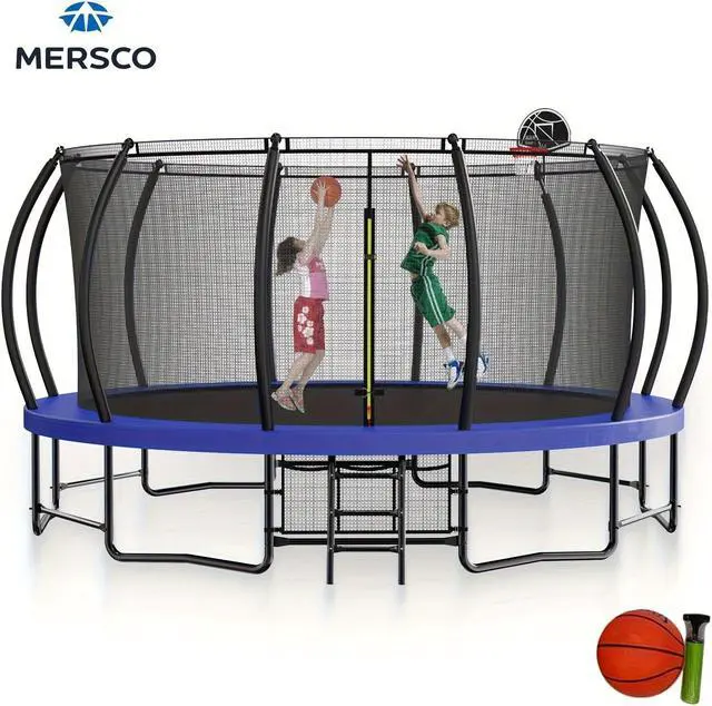Alt view image 5 of 7 - Mersco 15FT Kid Trampoline Outdoor With Basketbal & Hoop, Airpump, Pumpkin Rebounder Trampoline For Kids And Adults With Safety Enclosure Net & Ladder,Ideal Kids Gifts For New Year And Birthday