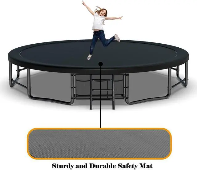 Alt view image 3 of 7 - Mersco 16FT Kid Trampoline Outdoor With Basketbal & Hoop, Airpump, Pumpkin Rebounder Trampoline For Kids And Adults With Safety Enclosure Net & Ladder,Ideal Kids Gifts For New Year And Birthday Black