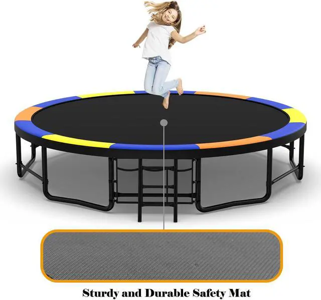 Alt view image 6 of 7 - Mersco 16FT Kid Trampoline Outdoor With Basketbal & Hoop, Airpump, Pumpkin Rebounder Trampoline For Kids And Adults With Safety Enclosure Net & Ladder,Ideal Kids Gifts For New Year And Birthday  Color